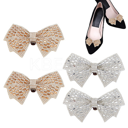 4Pcs 2 Colors Rhinestone Bowknot Shoe Decoration AJEW-HY0001-78-1