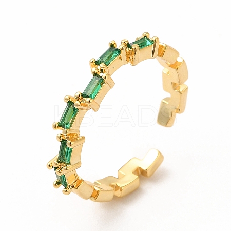 Green Cubic Zirconia Rectangle Open Cuff Ring RJEW-F142-07G-1