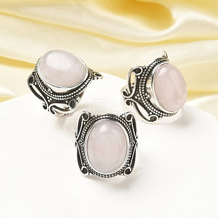 Natural Rose Quartz Adjustable Rings RJEW-I108-02AS-03-1