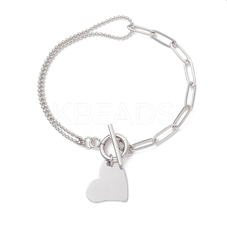 Heart 304 Stainless Steel Charm Bracelets BJEW-JB13110-1