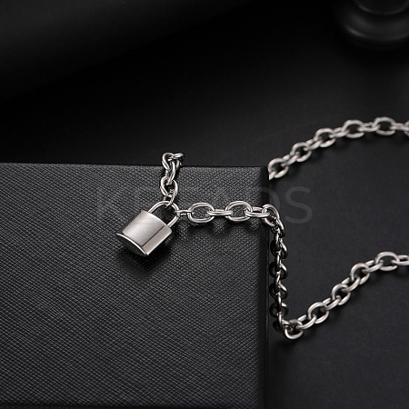 Lock 304 Stainless Steel Pendant Cable Pendant Necklaces FS-WGE7469-02-1