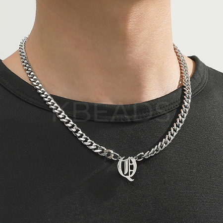 304 Stainless Steel Initial Pendant Cuban Link Chain Necklaces FS-WGB15F2-19-1