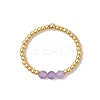 Natural Gemstone with 304 Stainless Steel Beads Finger Rings for Women RJEW-JR00984-4