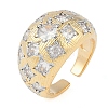 Flower Brass Micro Pave Clear Cubic Zirconia Open Cuff Ring for Women RJEW-Q819-23G-1