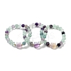 Round & Cat Head Natural Fluorite Beaded Stretch Bracelets for Women BJEW-K251-03E-1