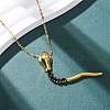 304 Stainless Steel Jet Rhinestone Snake Pendant Cable Chain Necklaces for Women LS-NJEW-A051-01G-1