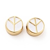 Flat Round with Peace Sign Brass Enamel Beads KK-G419-05G-04-2