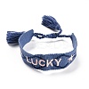 Word Lucky Polycotton(Polyester Cotton) Braided Bracelet with Tassel Charm LS-BJEW-F429-08-1