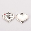 Antique Silver Tone Tibetan Style Heart with Aunt of Groom Rhinestone Charms X-TIBEP-N005-01D-1