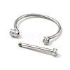 304 Stainless Steel D Shape Bar Screw Bangle with Cubic Zirconia STAS-E057-01P-4