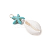 2Pcs 2 Colors Cowrie Shell & Synthetic Turquoise Starfish Pendants PALLOY-JF03407-4