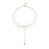 Brass Moon & Star Charms Double Layer Necklace NJEW-JN04142-2