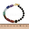 Natural Obsidian & Natural Mixed Stone & Brass Round & Prism Beaded Bracelets for Women BJEW-G752-01G-05-5