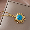 Vintage 304 Stainless Steel Sun Pendant Necklace with Dyed Synthetic Turquoise Stone for Women TN1181-3