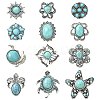 12Pcs 12 Styles Alloy Rhinestone & Resin Imitation Turquoise Snap Buttons BUTT-CJ0001-04-1