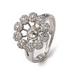 Flower Brass Micro Pave Clear Cubic Zirconia Cuff Ring Settings KK-D378-32P-1