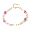 Brass & Natural Pearl and Dyed Hot Pink Imperial Jasper Round Beaded Bracelet Making KK-F892-22G-1