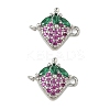 Brass Pave Green & Hot Pink Cubic Zirconia Fruit Connector Charms KK-Z109-01P-02-1