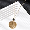 304 Stainless Steel with Disc Glass Leaf Pendant Necklaces NJEW-G184-02G-3