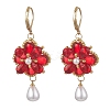 Flower with Teardrop Glass Beads Dangle Earrings EJEW-MZ00670-01-2