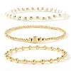 3Pcs Glass & Brass Round Beads Stretch Bracelets HD9470-8-1
