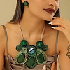 Aluminum Wire Wrapped Resin Beaded Oval Pendant Necklaces & Flat Round Stud Earrings Sets WG92AA6-07-2