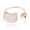 Cat Shape Brass Shell Cuff Ring Settings KK-T076-65G-2
