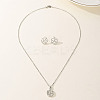 Elegant Vintage Brass Cubic Zirconia Round Stud Earrings & Necklaces Set for Women IF2292-1