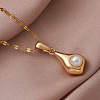 Vintage European 304 Stainless Steel and Imitation Pearl Teardrop Pendant Necklaces ZN0215-1