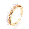 Brass Micro Pave Clear Cubic Zirconia Cuff Rings for Women KK-T074-11G-4