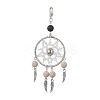 Woven Web/Net with Feather Glass Seed Beads Pendant Decorations HJEW-MZ00074-02-1