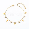 304 Stainless Steel Pave Clear Cubic Zirconia Charm Anklets for Women FS-WG43DDA-08-2
