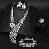 Feather Alloy Crystal Rhinestone Link Bracelets & Stud Earrings & Chain Necklaces & Rings Sets FS-WGFA57F-01-1