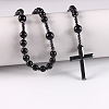 Synthetic Non-magnetic Hematite Round Beads Long Chain Cross Pendant Necklaces for Men PM3640-1-1