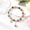 3Pcs Natural Aquamarine & Rose Quartz & Amethyst & Indian Agate & White Jade Imitation Morganite Round Beaded Bracelets BJEW-JB11933-4