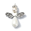 5Ppcs Shell Pearl Pendants with Tibetan Style Alloy Wings PALLOY-TA00102-S-1