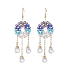 Glass Beaded Ring with Teardrop Dangle Earrings EJEW-JE05263-2