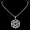 Chakra Lotus Flower 201 Stainless Steel Pave Synthetic Blue Goldstone Pendant Necklaces for Women NJEW-K283-26P-3