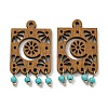 Laser Cut Poplar Wood Pendants Rectangle Charms with Dyed Synthetic Turquoise FIND-G073-07-1
