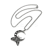 304 Stainless Steel Crescent Moon with Moth Pendant Box Chain Necklaces STAS-D196-01P-3