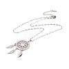 Non-Tarnish Woven Net/Web with Feather 201 Stainless Steel Boho Pendant Necklaces for Women NJEW-G087-08P-3