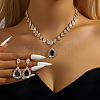 Teardrop Brass Rhinestone Pendant Necklace & Stud Dangle Earrings Sets for Women FS-WG71281-08-1