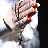 Natural Tiger Eye & Obsidian & Synthetic Hematite & Glass Round Rosary Bead Necklaces NJEW-DC00011-5