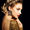 4 Pairs 4 Colors Rhinestone Hollow Square Dangle Stud Earrings EJEW-AN0004-37-4