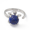 Natural Lapis Lazuli Turtle Open Cuff Ring RJEW-P082-01P-06-3