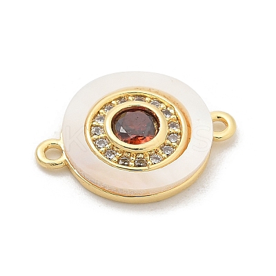 Brass Micro Pave Clear Cubic Zirconia & Shell Connector Charms KK-M303-03G-03-1