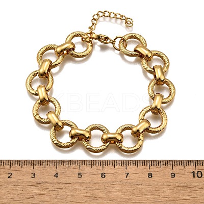 304 Stainless Steel Flat Round Link Chain Bracelets for Women BJEW-R021-08G-1
