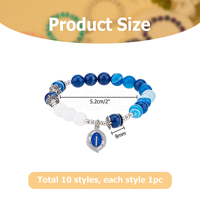 10Pcs Natural Gemstone Beads Stretch Bracelets for Women Men BJEW-HS00011-1
