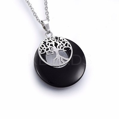 Natural Dyed & Heated Black Agate Pendant Necklaces NJEW-P228-A01-1