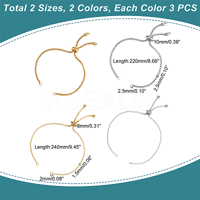 12Pcs 4 Styles Adjustable 304 Stainless Steel Slider Bracelets Making STAS-UN0054-34-1